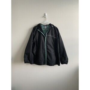 Free Country Womens Jacket Size 1X Black Teal Hood Long Sleeve Full Zip Lined
